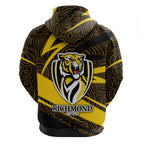 Richmond Tigers Australian Football Hoodie Powerful Tiger Mascot With Indigenous Pattern Art