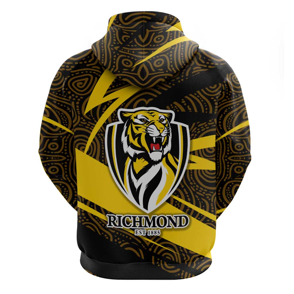Richmond Tigers Australian Football Hoodie Powerful Tiger Mascot With Indigenous Pattern Art