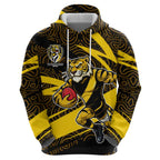Richmond Tigers Australian Football Hoodie Powerful Tiger Mascot With Indigenous Pattern Art