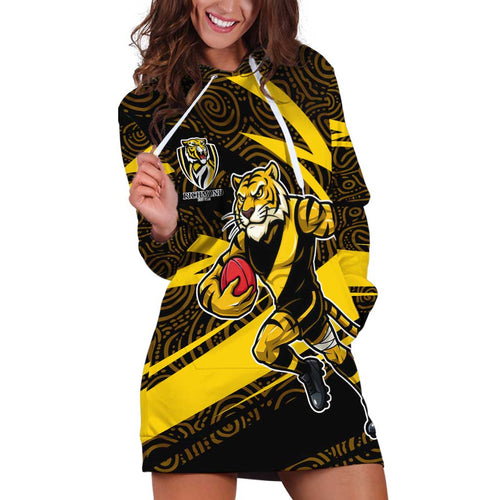 Richmond Tigers Australian Football Hoodie Dress Powerful Tiger Mascot With Indigenous Pattern Art