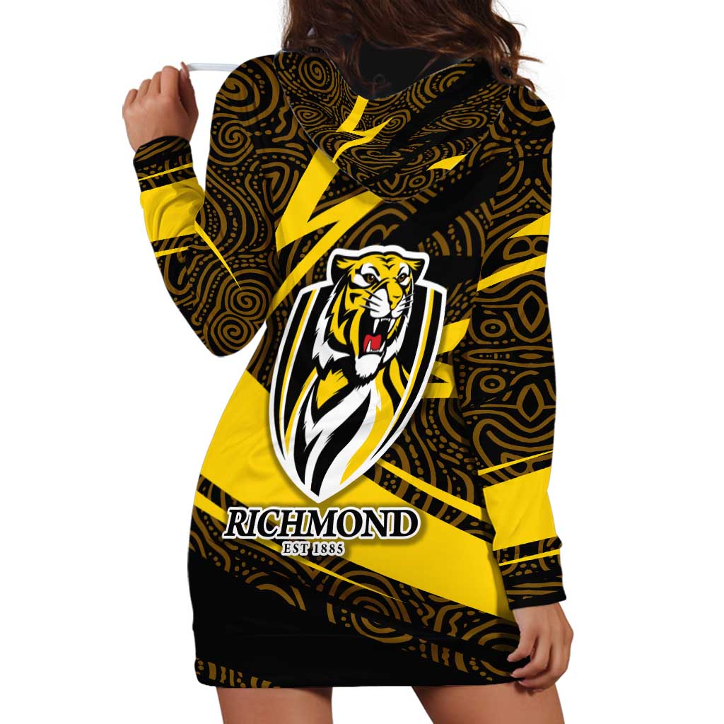 Richmond Tigers Australian Football Hoodie Dress Powerful Tiger Mascot With Indigenous Pattern Art