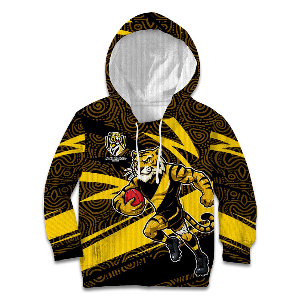 Richmond Tigers Australian Football Kid Hoodie Powerful Tiger Mascot With Indigenous Pattern Art