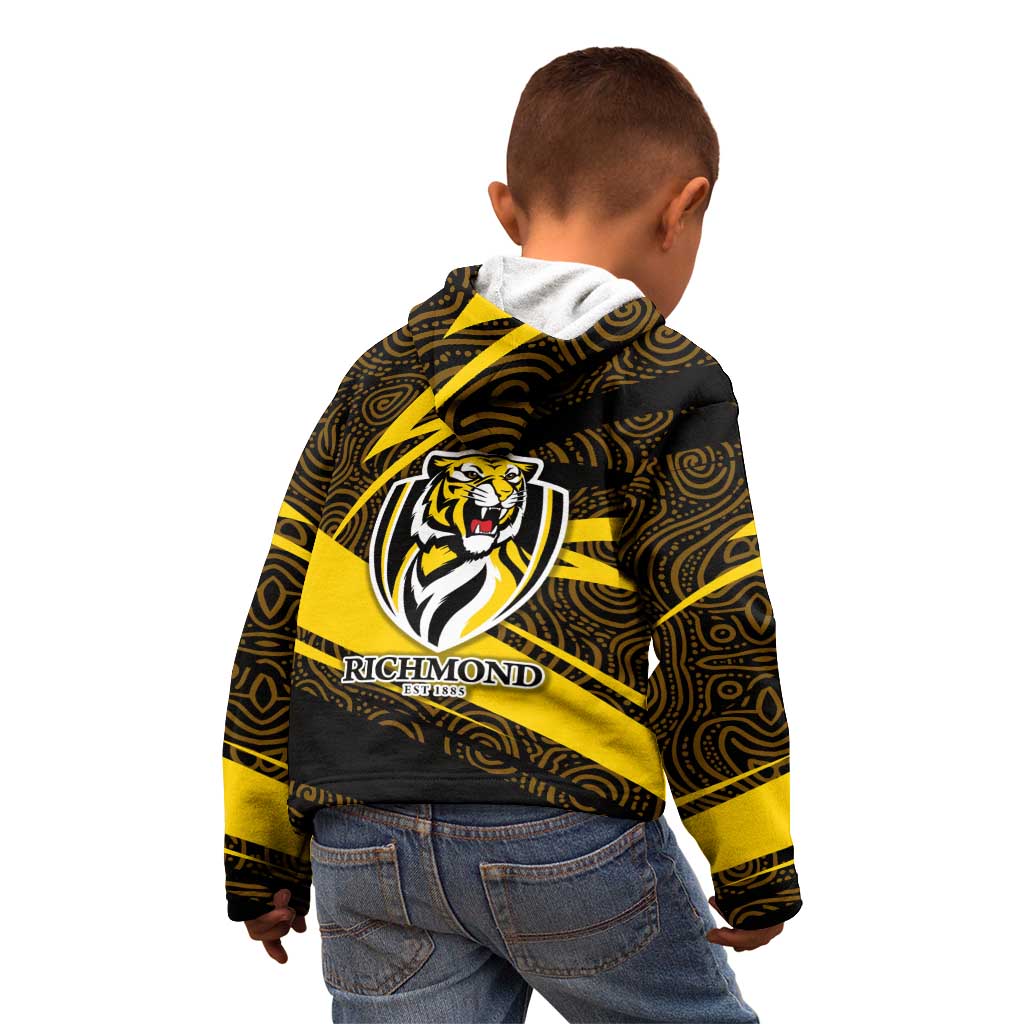 Richmond Tigers Australian Football Kid Hoodie Powerful Tiger Mascot With Indigenous Pattern Art