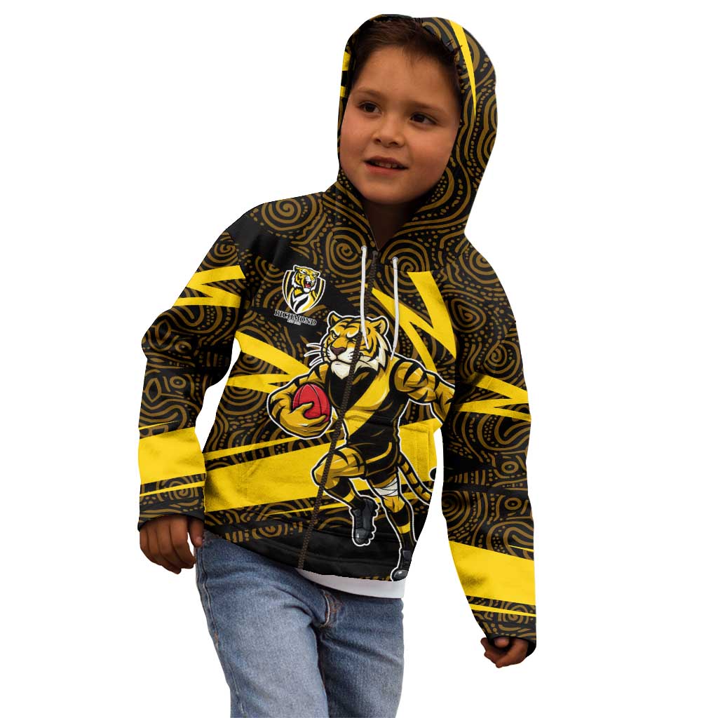 Richmond Tigers Australian Football Kid Hoodie Powerful Tiger Mascot With Indigenous Pattern Art