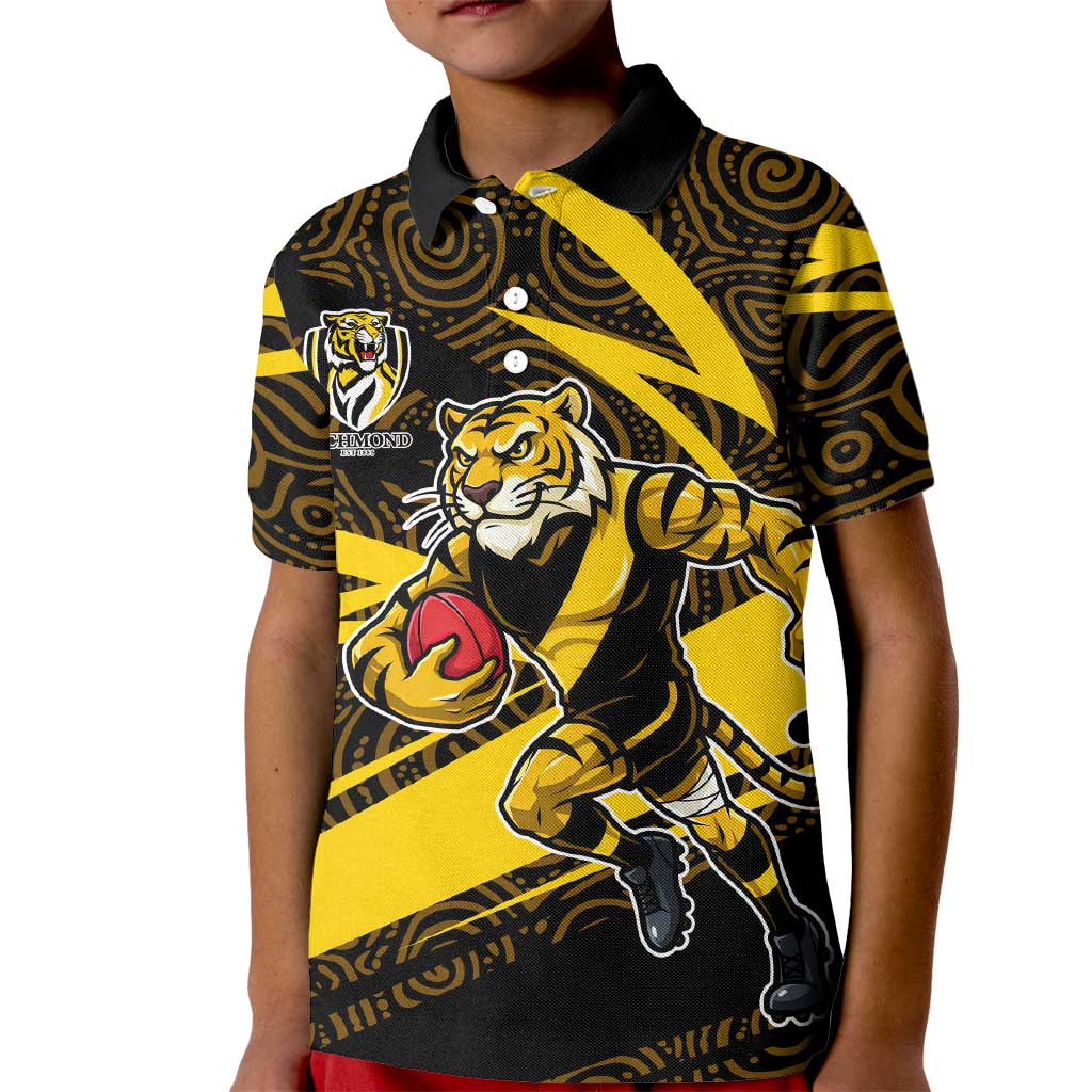 Richmond Tigers Australian Football Kid Polo Shirt Powerful Tiger Mascot With Indigenous Pattern Art