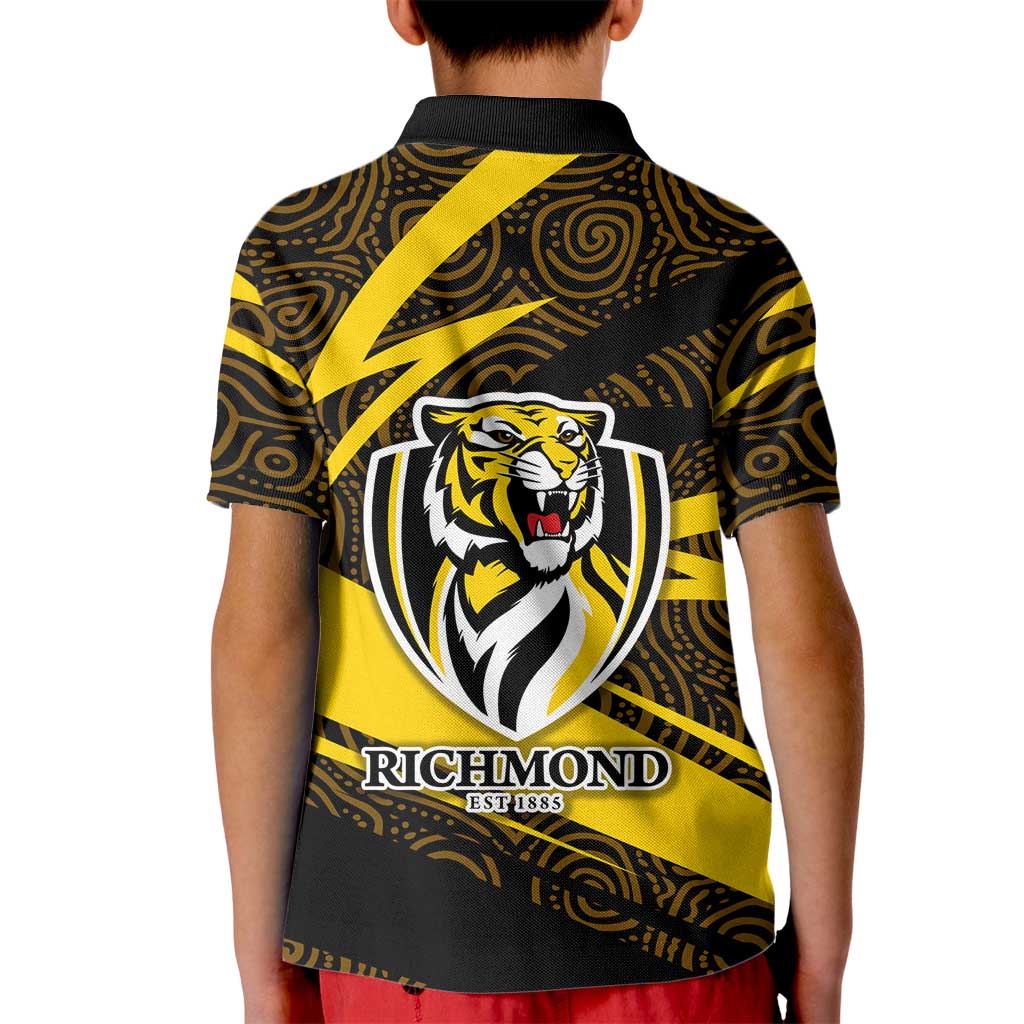 Richmond Tigers Australian Football Kid Polo Shirt Powerful Tiger Mascot With Indigenous Pattern Art
