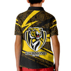 Richmond Tigers Australian Football Kid Polo Shirt Powerful Tiger Mascot With Indigenous Pattern Art