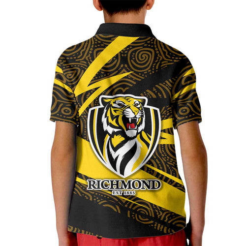Richmond Tigers Australian Football Kid Polo Shirt Powerful Tiger Mascot With Indigenous Pattern Art