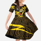Richmond Tigers Australian Football Kid Short Sleeve Dress Powerful Tiger Mascot With Indigenous Pattern Art