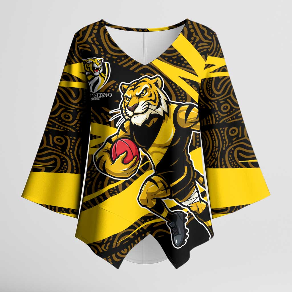 Richmond Tigers Australian Football Kimono Sleeve Blouse Powerful Tiger Mascot With Indigenous Pattern Art