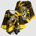 Richmond Tigers Australian Football Kimono Sleeve Blouse Powerful Tiger Mascot With Indigenous Pattern Art