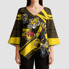 Richmond Tigers Australian Football Kimono Sleeve Blouse Powerful Tiger Mascot With Indigenous Pattern Art