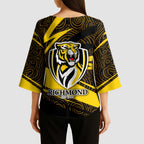 Richmond Tigers Australian Football Kimono Sleeve Blouse Powerful Tiger Mascot With Indigenous Pattern Art