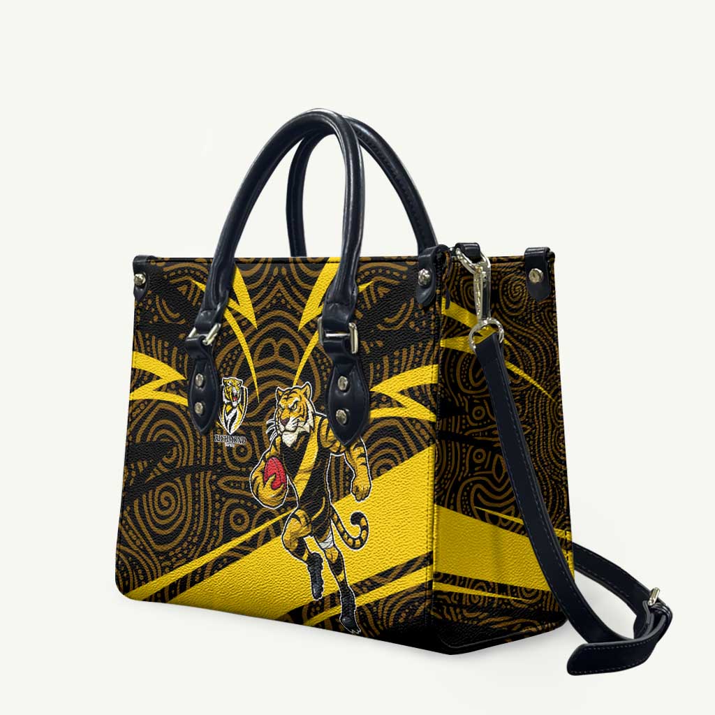 Richmond Tigers Australian Football Leather Bag Powerful Tiger Mascot With Indigenous Pattern Art