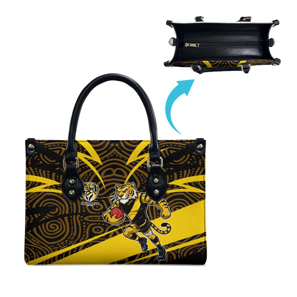 Richmond Tigers Australian Football Leather Bag Powerful Tiger Mascot With Indigenous Pattern Art