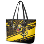 Richmond Tigers Australian Football Leather Tote Bag Powerful Tiger Mascot With Indigenous Pattern Art