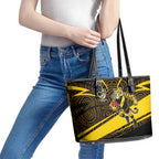 Richmond Tigers Australian Football Leather Tote Bag Powerful Tiger Mascot With Indigenous Pattern Art