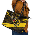 Richmond Tigers Australian Football Leather Tote Bag Powerful Tiger Mascot With Indigenous Pattern Art