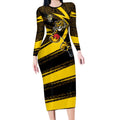 Richmond Tigers Australian Football Long Sleeve Bodycon Dress Powerful Tiger Mascot With Indigenous Pattern Art