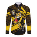 Richmond Tigers Australian Football Long Sleeve Button Shirt Powerful Tiger Mascot With Indigenous Pattern Art