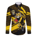 Richmond Tigers Australian Football Long Sleeve Button Shirt Powerful Tiger Mascot With Indigenous Pattern Art