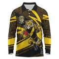 Richmond Tigers Australian Football Long Sleeve Polo Shirt Powerful Tiger Mascot With Indigenous Pattern Art