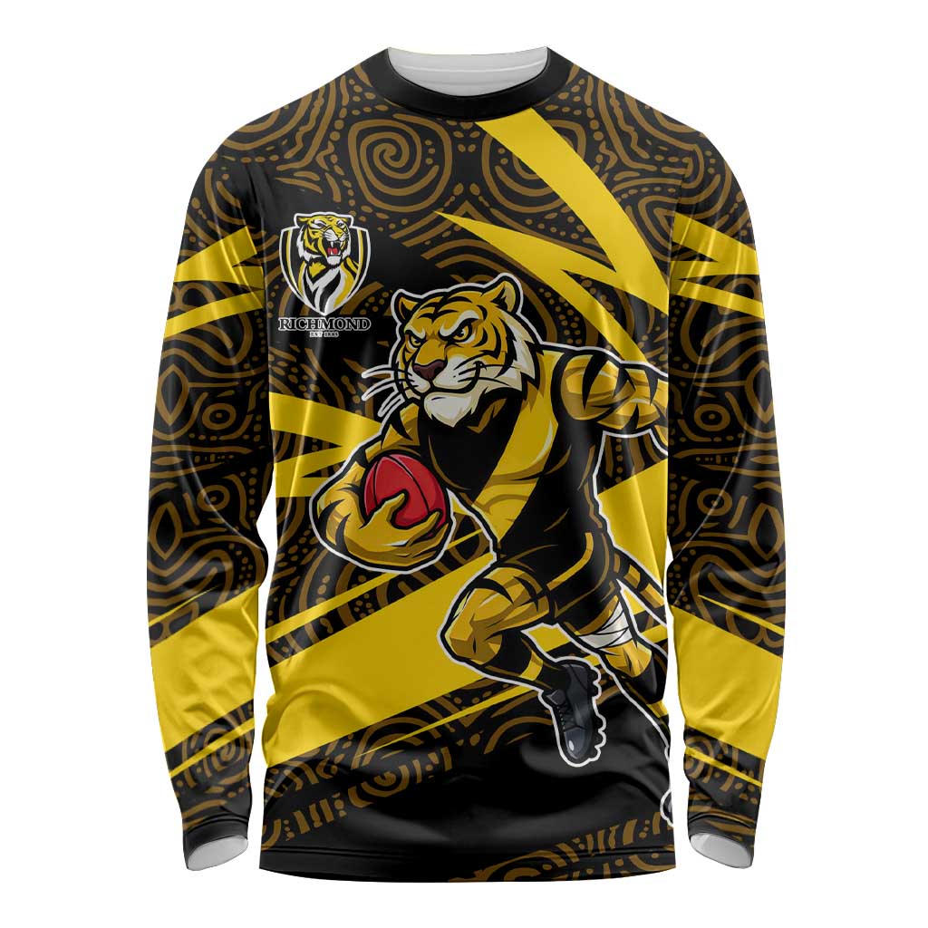 Richmond Tigers Australian Football Long Sleeve Shirt Powerful Tiger Mascot With Indigenous Pattern Art