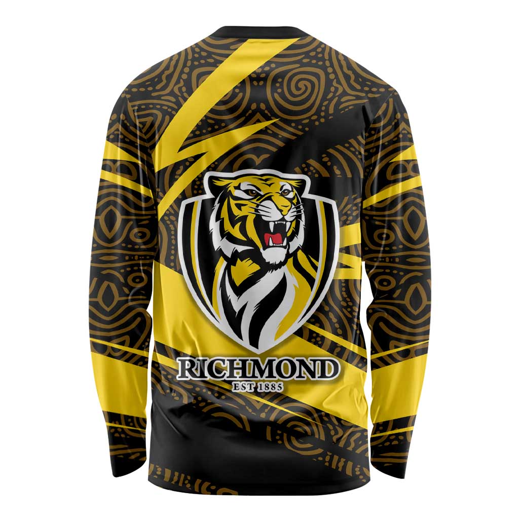 Richmond Tigers Australian Football Long Sleeve Shirt Powerful Tiger Mascot With Indigenous Pattern Art