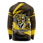 Richmond Tigers Australian Football Long Sleeve Shirt Powerful Tiger Mascot With Indigenous Pattern Art