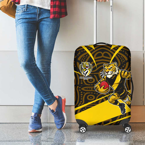Richmond Tigers Australian Football Luggage Cover Powerful Tiger Mascot With Indigenous Pattern Art