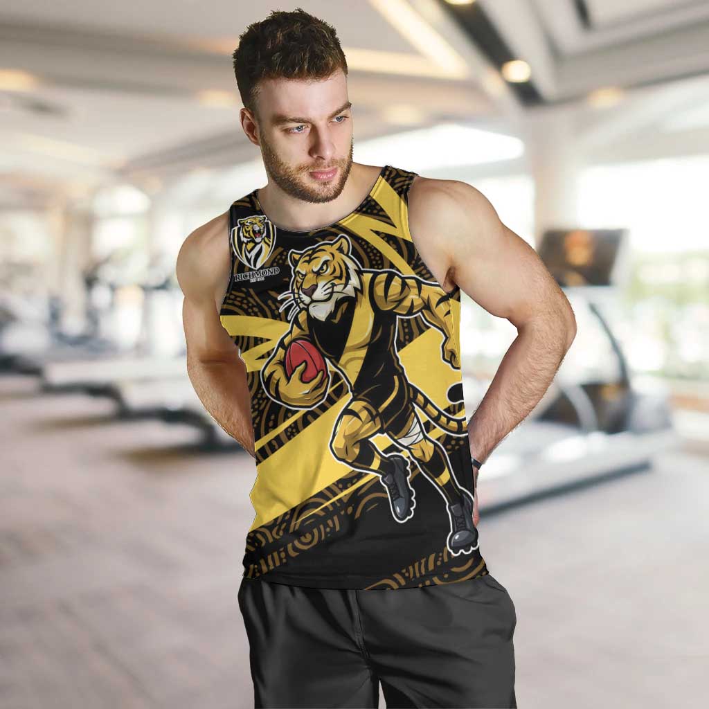 Richmond Tigers Australian Football Men Tank Top Powerful Tiger Mascot With Indigenous Pattern Art