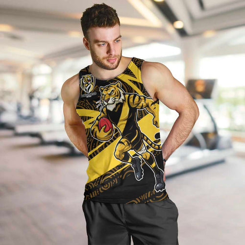 Richmond Tigers Australian Football Men Tank Top Powerful Tiger Mascot With Indigenous Pattern Art