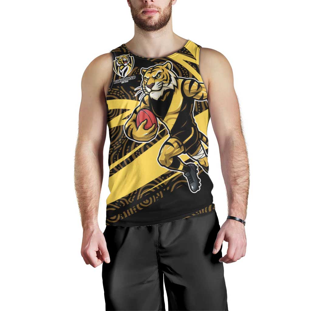 Richmond Tigers Australian Football Men Tank Top Powerful Tiger Mascot With Indigenous Pattern Art