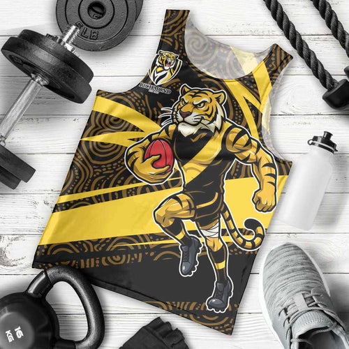 Richmond Tigers Australian Football Men Tank Top Powerful Tiger Mascot With Indigenous Pattern Art