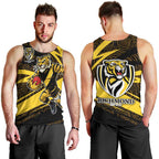 Richmond Tigers Australian Football Men Tank Top Powerful Tiger Mascot With Indigenous Pattern Art