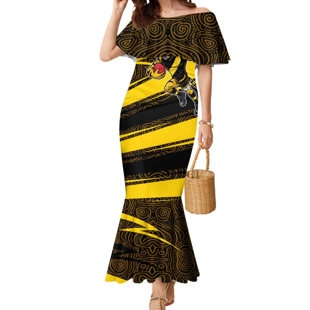 Richmond Tigers Australian Football Mermaid Dress Powerful Tiger Mascot With Indigenous Pattern Art