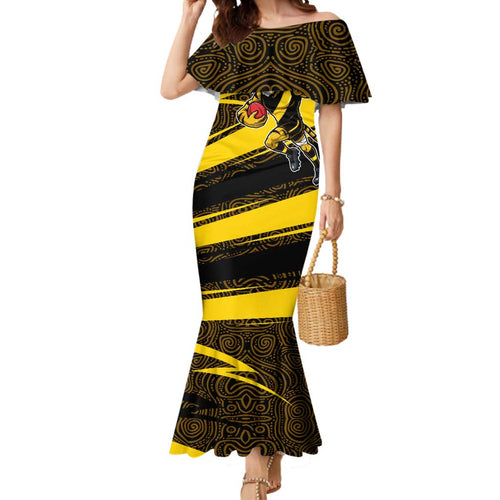 Richmond Tigers Australian Football Mermaid Dress Powerful Tiger Mascot With Indigenous Pattern Art