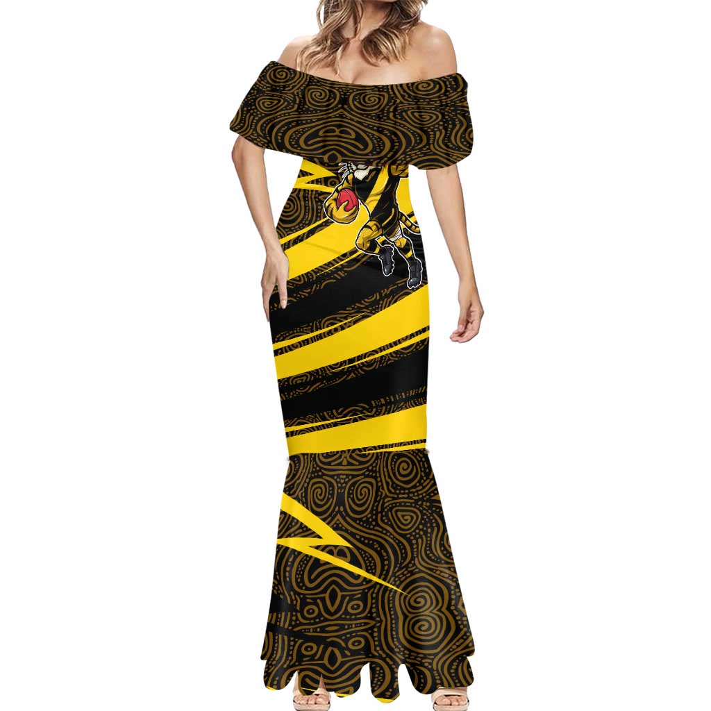 Richmond Tigers Australian Football Mermaid Dress Powerful Tiger Mascot With Indigenous Pattern Art