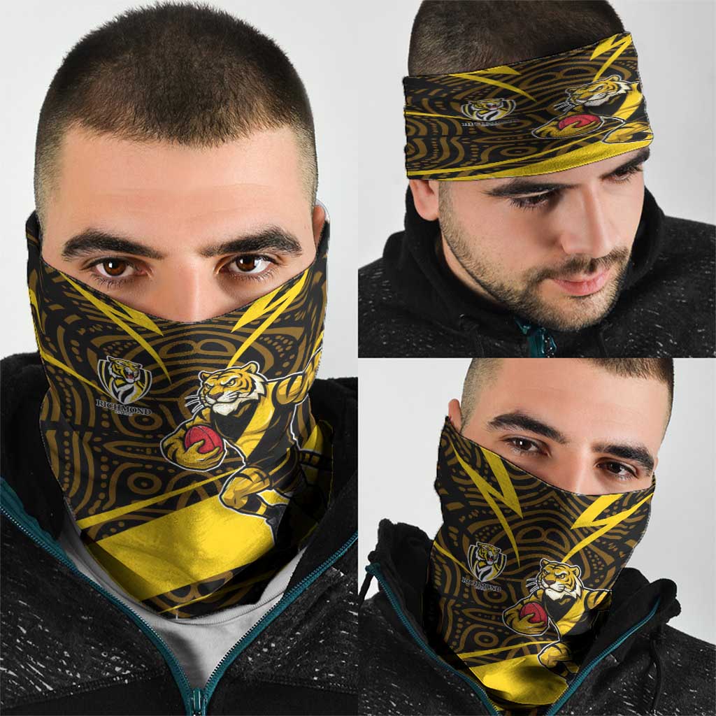 Richmond Tigers Australian Football Neck Gaiter Powerful Tiger Mascot With Indigenous Pattern Art