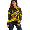 Richmond Tigers Australian Football Off Shoulder Sweater Powerful Tiger Mascot With Indigenous Pattern Art