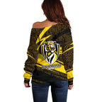 Richmond Tigers Australian Football Off Shoulder Sweater Powerful Tiger Mascot With Indigenous Pattern Art