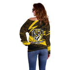 Richmond Tigers Australian Football Off Shoulder Sweater Powerful Tiger Mascot With Indigenous Pattern Art