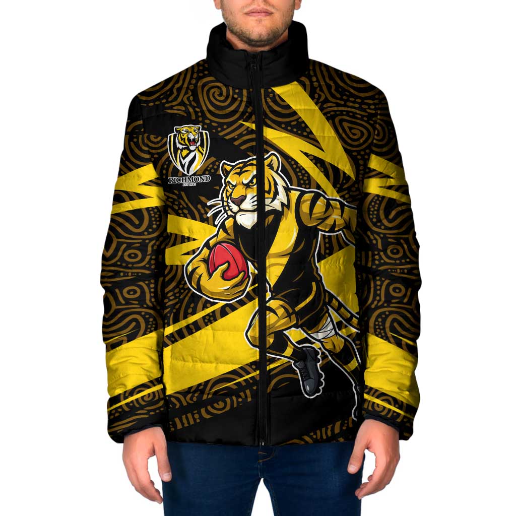 Richmond Tigers Australian Football Padded Jacket Powerful Tiger Mascot With Indigenous Pattern Art