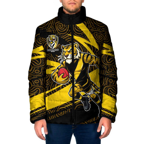 Richmond Tigers Australian Football Padded Jacket Powerful Tiger Mascot With Indigenous Pattern Art