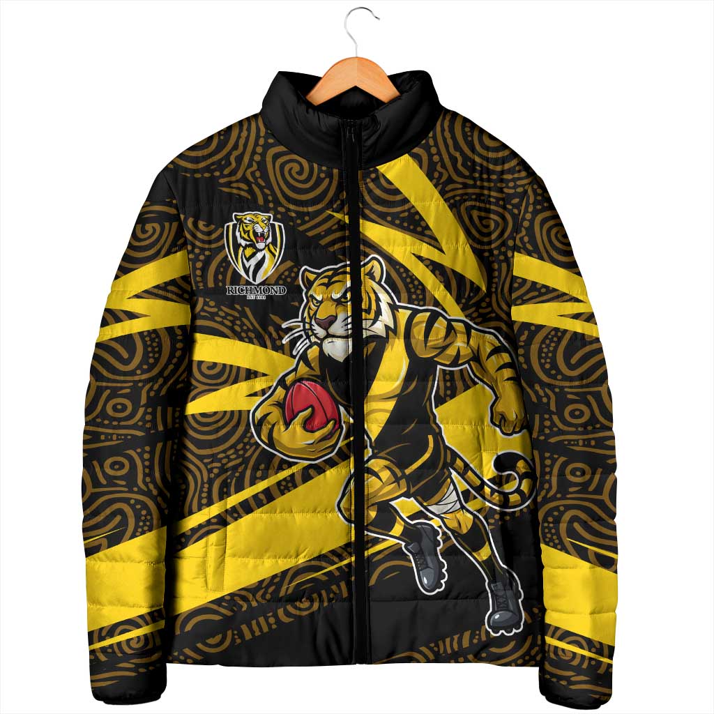 Richmond Tigers Australian Football Padded Jacket Powerful Tiger Mascot With Indigenous Pattern Art