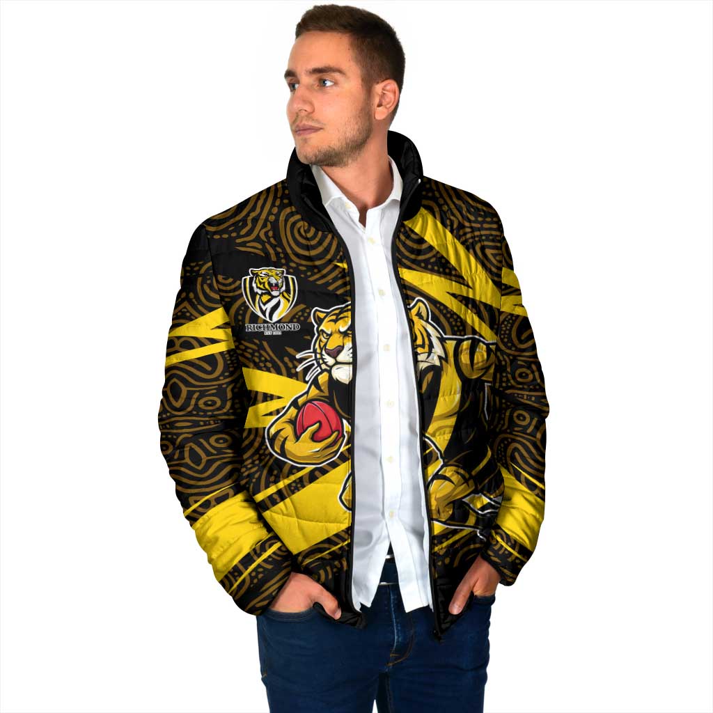 Richmond Tigers Australian Football Padded Jacket Powerful Tiger Mascot With Indigenous Pattern Art