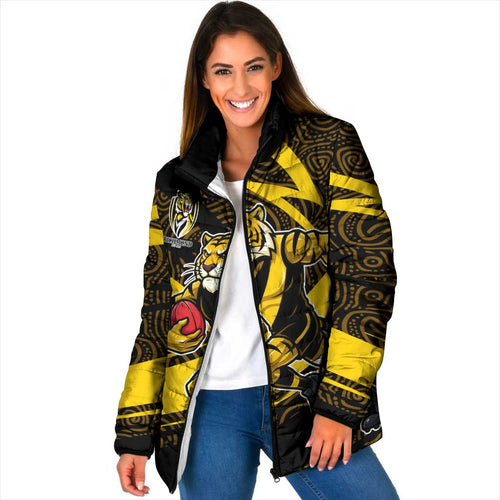 Richmond Tigers Australian Football Padded Jacket Powerful Tiger Mascot With Indigenous Pattern Art