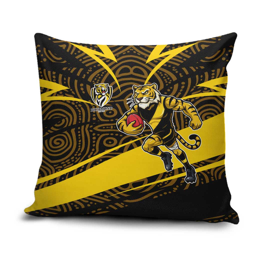 Richmond Tigers Australian Football Pillow Cover Powerful Tiger Mascot With Indigenous Pattern Art