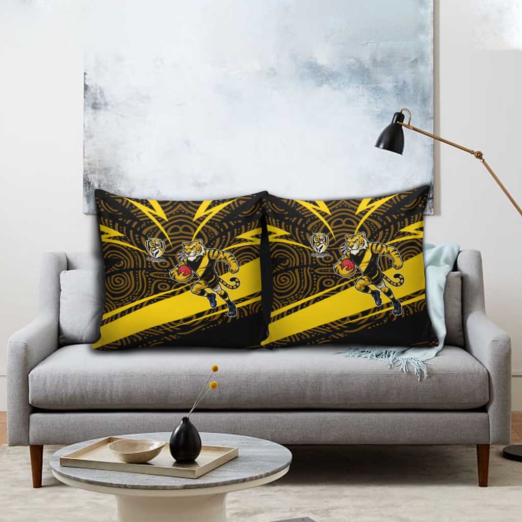 Richmond Tigers Australian Football Pillow Cover Powerful Tiger Mascot With Indigenous Pattern Art