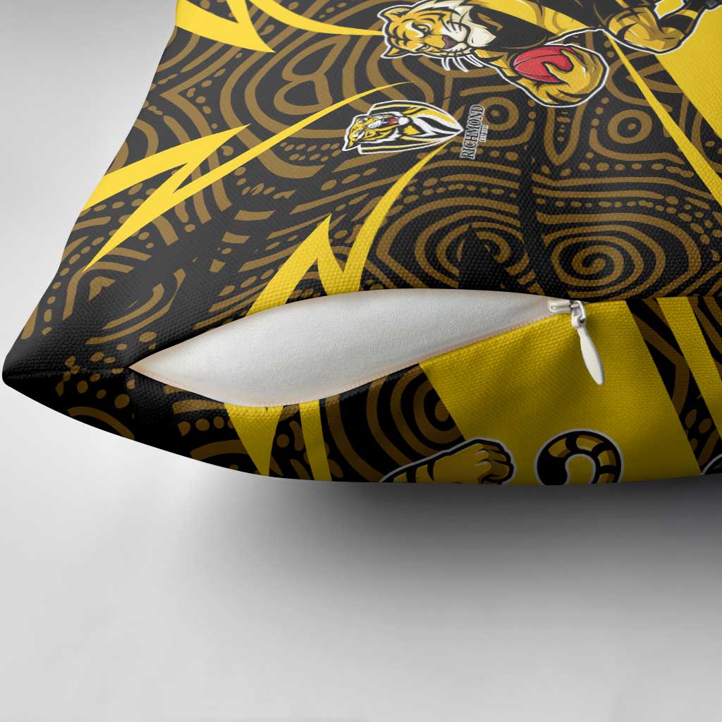 Richmond Tigers Australian Football Pillow Cover Powerful Tiger Mascot With Indigenous Pattern Art